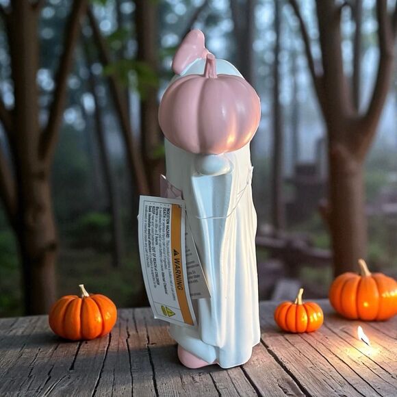 Halloween Light up ghost with pink bow holding pumpkin. New - Picture 5 of 6